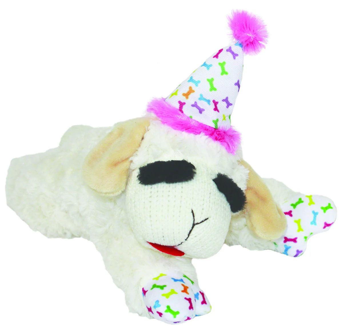 Multipet Lamb Chop w/ Birthday Hat Plush Dog Toy Pink 10.5"