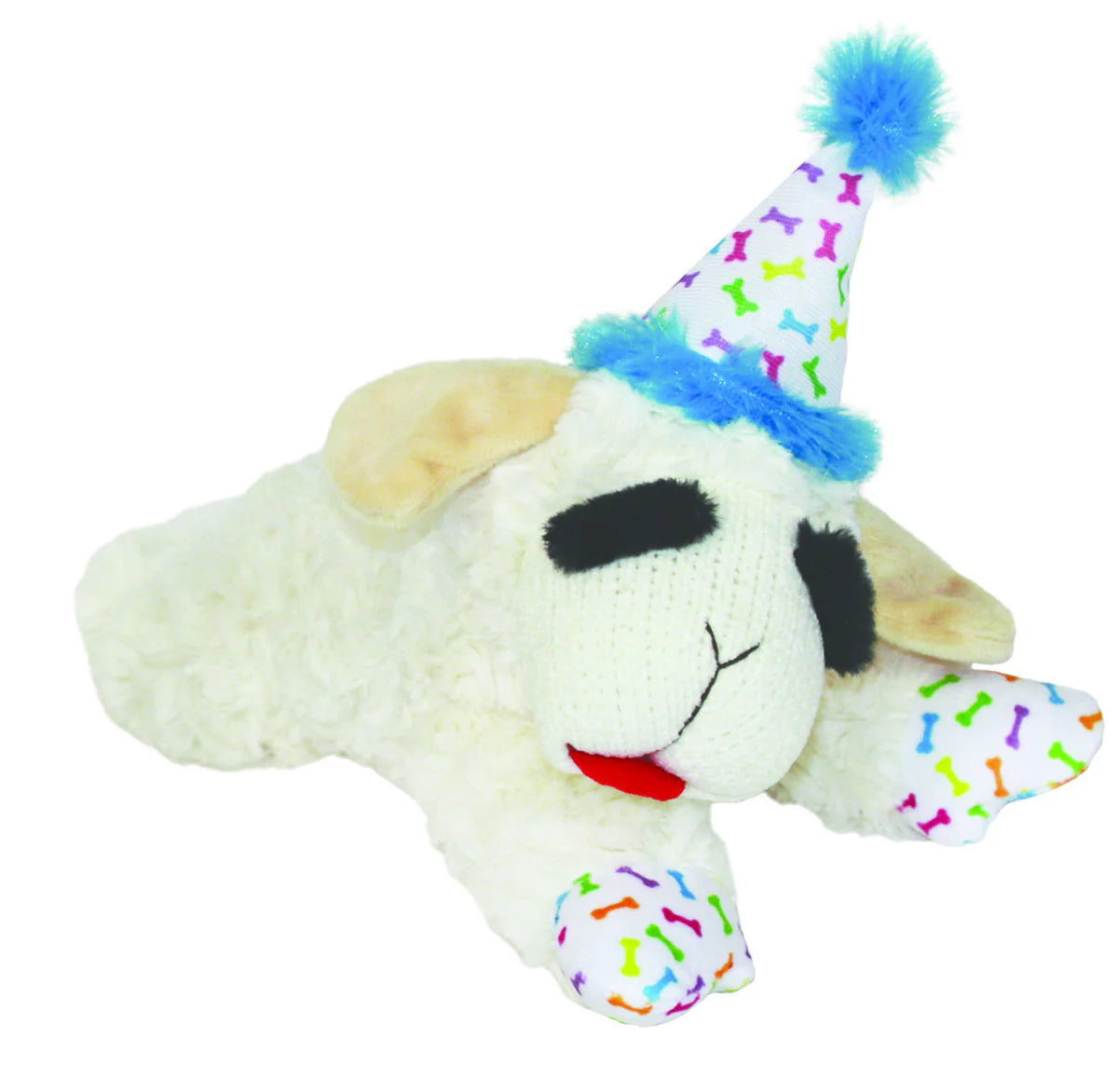 Multipet Lamb Chop w/ Birthday Hat Plush Dog Toy Blue 10.5"